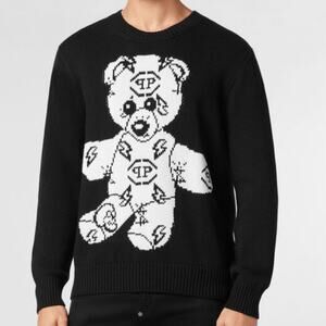 Philipp Plein Black Teddy Bear Round Neck Pullover Sweater Size XL